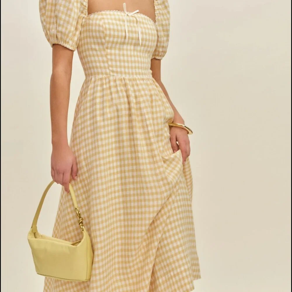 Reformation Marella Linen Dress in Sunshine Check - Picture 5 of 5